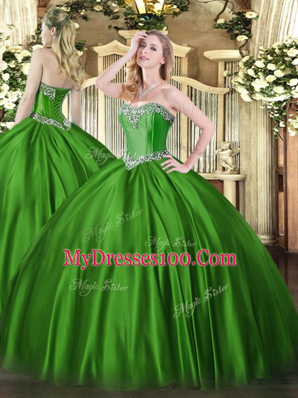 Custom Designed Satin Sleeveless Floor Length Quince Ball Gowns and Beading