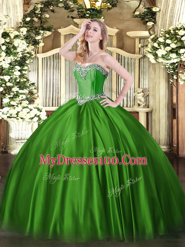Custom Designed Satin Sleeveless Floor Length Quince Ball Gowns and Beading