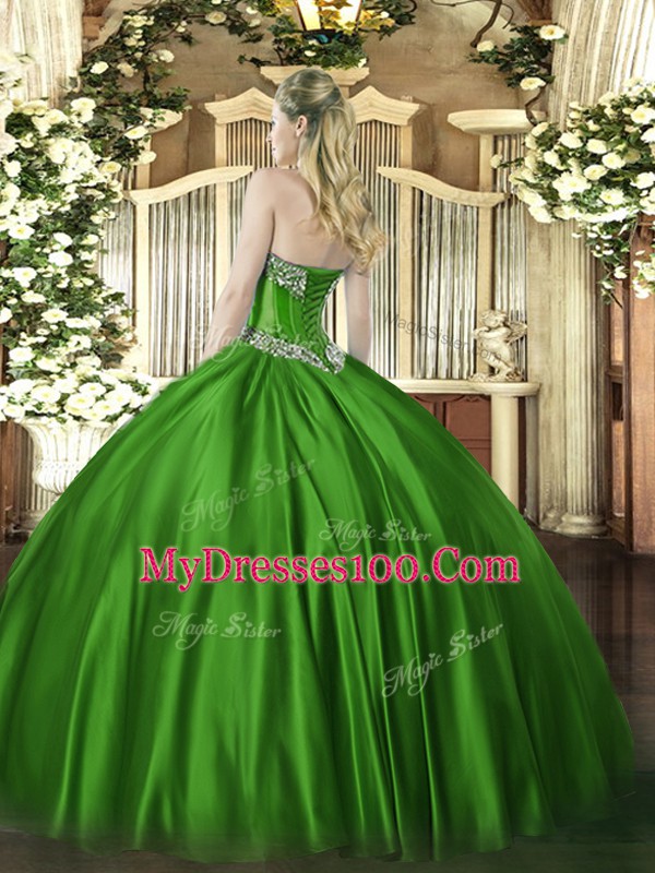 Custom Designed Satin Sleeveless Floor Length Quince Ball Gowns and Beading