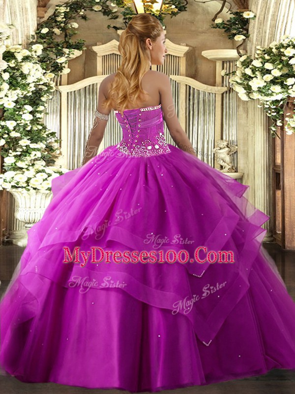 Colorful Royal Blue Lace Up Strapless Beading and Ruffled Layers Sweet 16 Quinceanera Dress Tulle Sleeveless