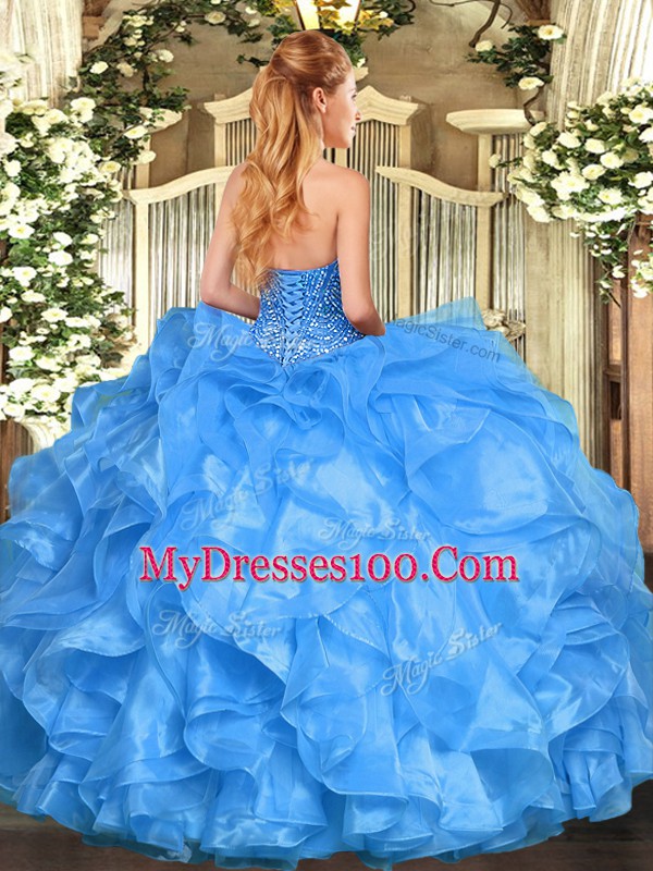 Lilac Sleeveless Floor Length Beading and Ruffles Lace Up 15 Quinceanera Dress