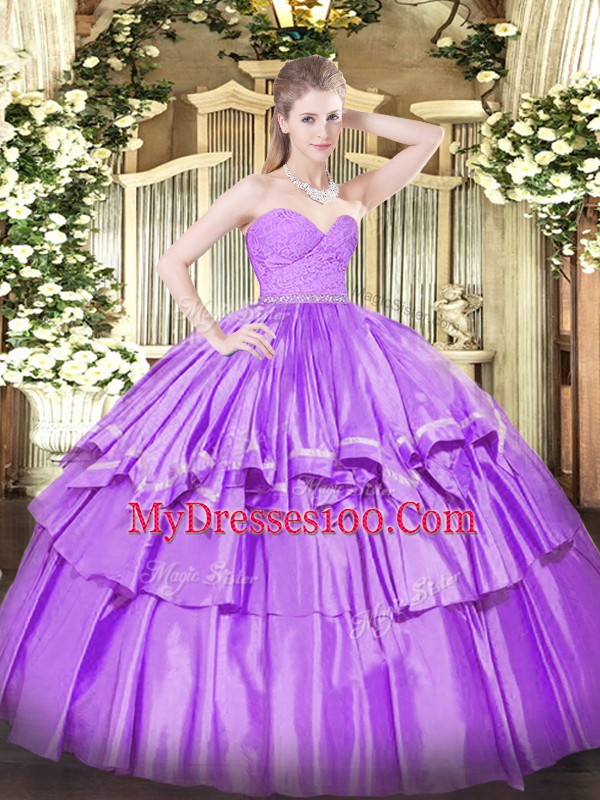 Sexy Ball Gowns Sweet 16 Dress Lilac Sweetheart Organza Sleeveless Floor Length Zipper