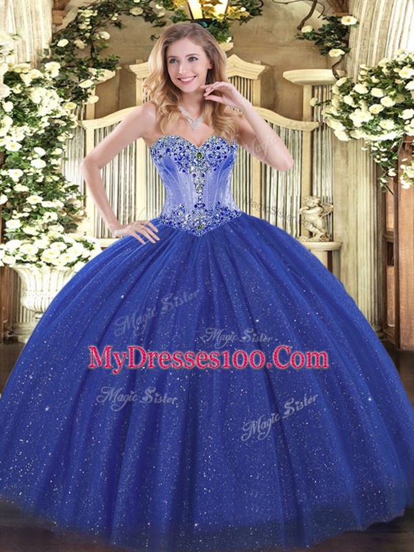Custom Fit Royal Blue Sweetheart Neckline Beading Vestidos de Quinceanera Sleeveless Lace Up