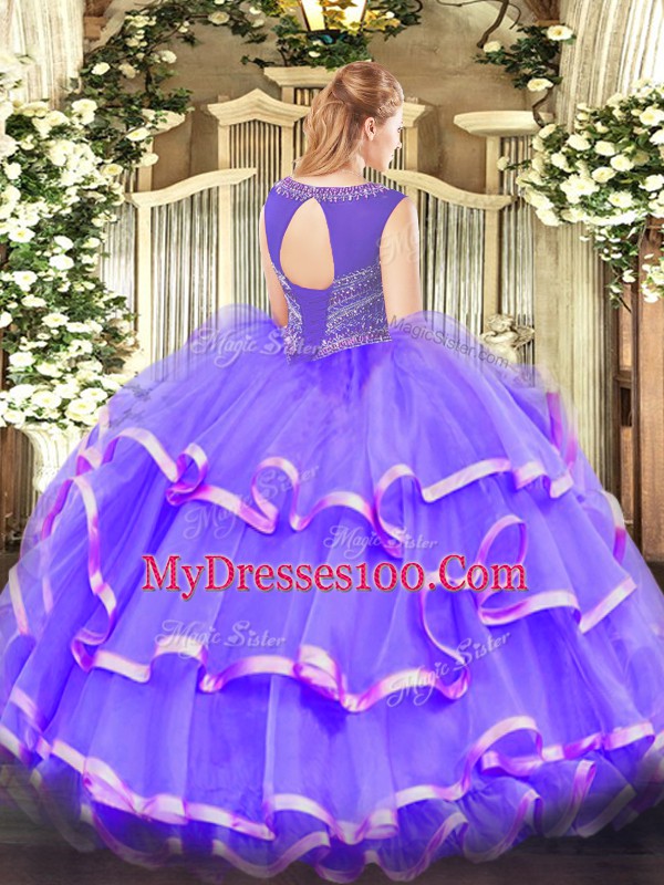 Wonderful Aqua Blue Lace Up Scoop Beading and Ruffled Layers Quinceanera Dresses Organza Sleeveless
