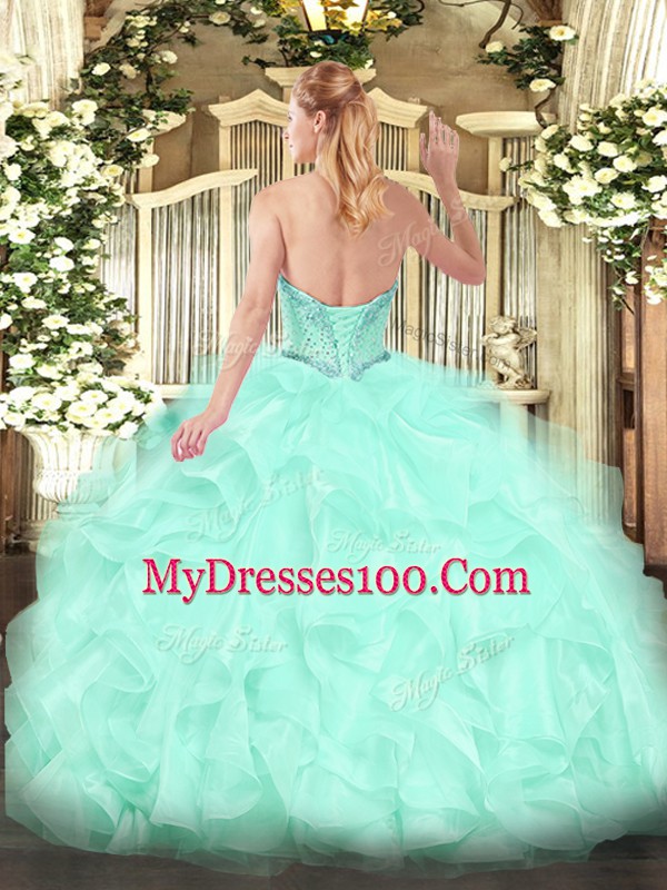 Lavender Sweetheart Lace Up Beading and Ruffles 15th Birthday Dress Sleeveless