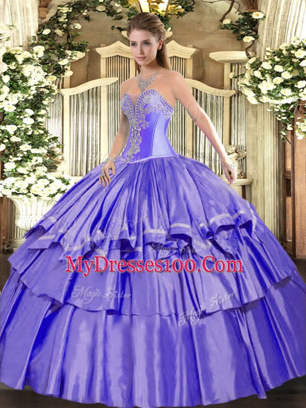 Chic Sweetheart Sleeveless Lace Up Quince Ball Gowns Lavender Organza and Taffeta
