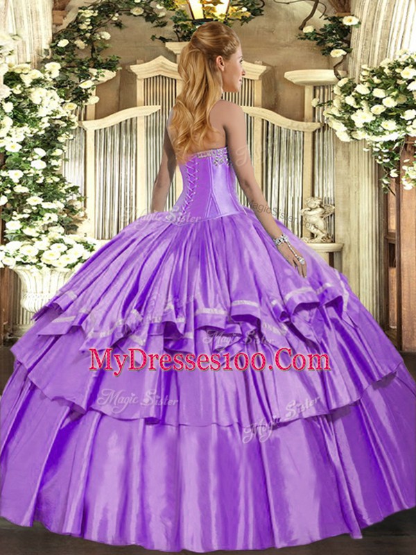 Chic Sweetheart Sleeveless Lace Up Quince Ball Gowns Lavender Organza and Taffeta