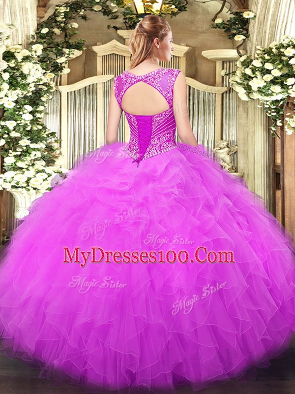 Ball Gowns Quinceanera Dresses Aqua Blue Scoop Tulle Sleeveless Floor Length Lace Up