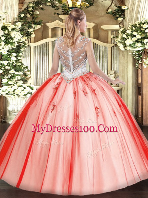 Flirting Lavender Sleeveless Beading and Appliques Floor Length Quince Ball Gowns
