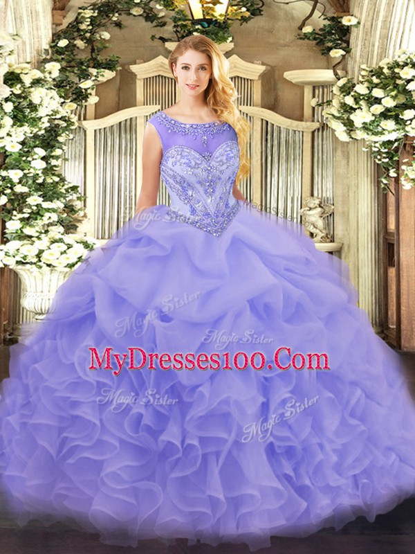 Scoop Sleeveless Zipper Quinceanera Gown Lavender Organza