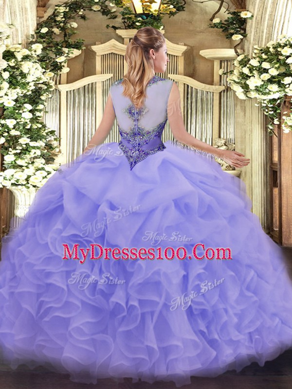 Scoop Sleeveless Zipper Quinceanera Gown Lavender Organza