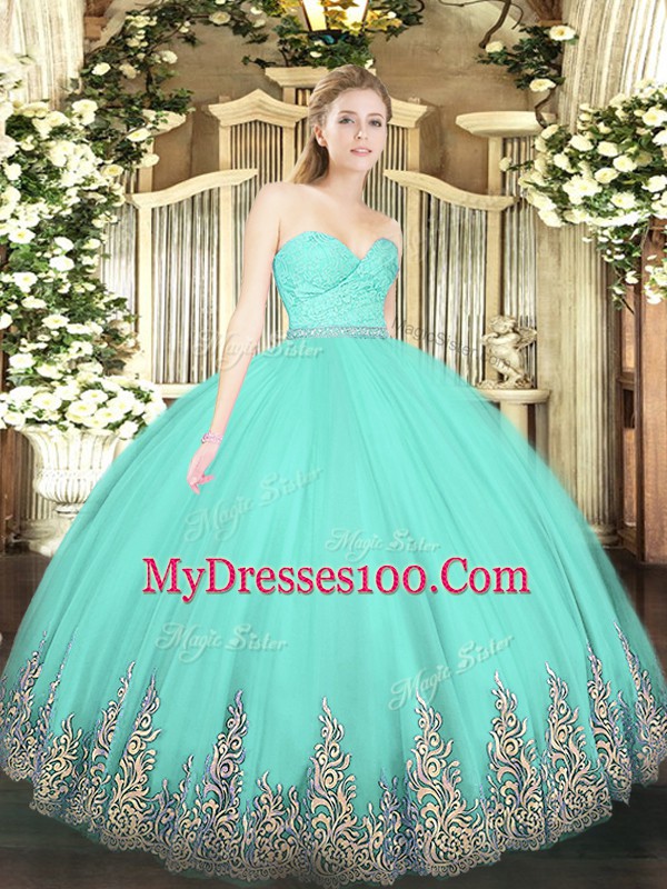 Floor Length Apple Green 15 Quinceanera Dress Sweetheart Sleeveless Zipper