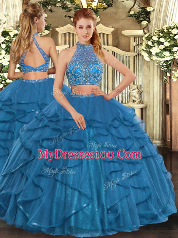 Sleeveless Criss Cross Floor Length Beading and Ruffled Layers Ball Gown Prom Dress