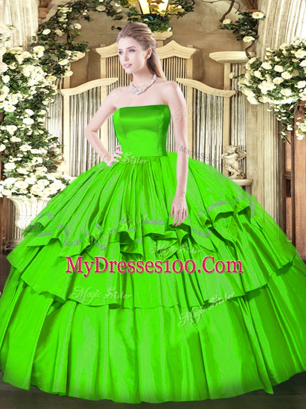 Ball Gowns Organza and Taffeta Strapless Sleeveless Ruffled Layers Floor Length Zipper Sweet 16 Dress