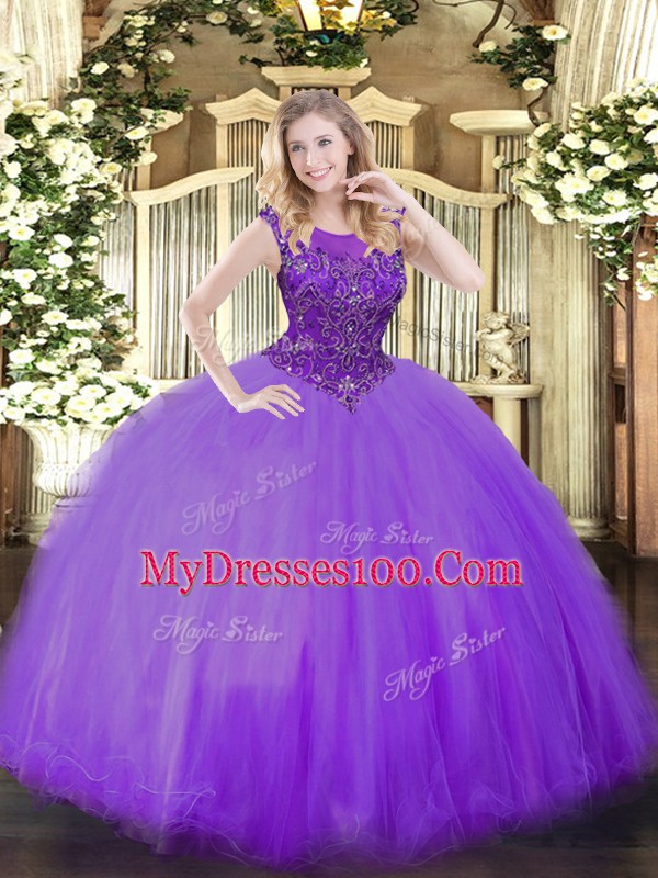 Glorious Sleeveless Zipper Floor Length Beading Quinceanera Gowns