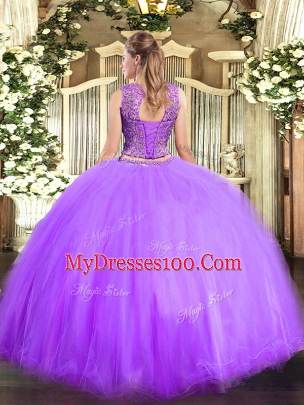 Blue Sleeveless Floor Length Beading Lace Up Quinceanera Dress