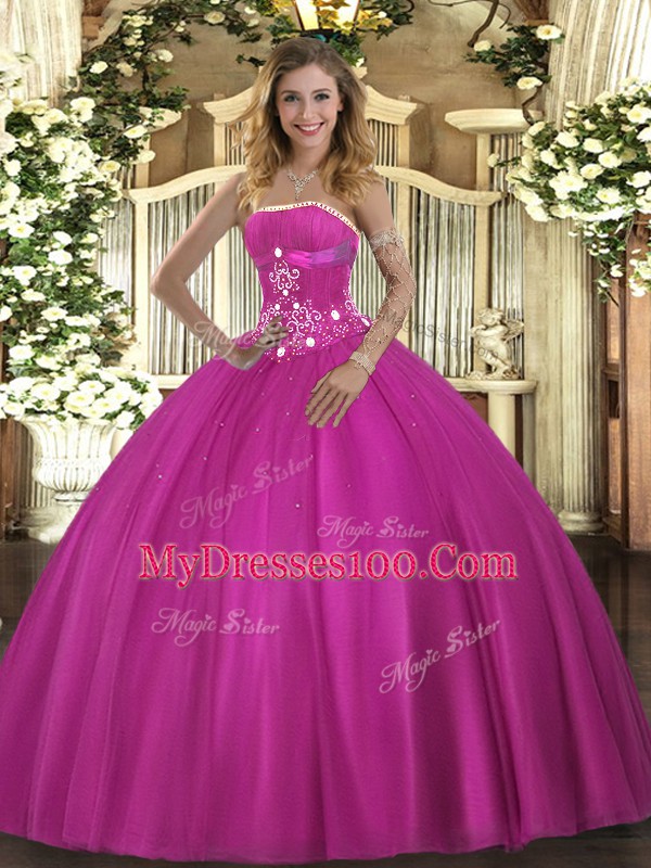 Tulle Sleeveless Floor Length Sweet 16 Dress and Beading