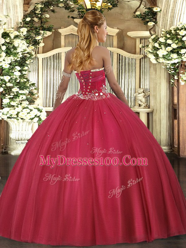 Tulle Sleeveless Floor Length Sweet 16 Dress and Beading