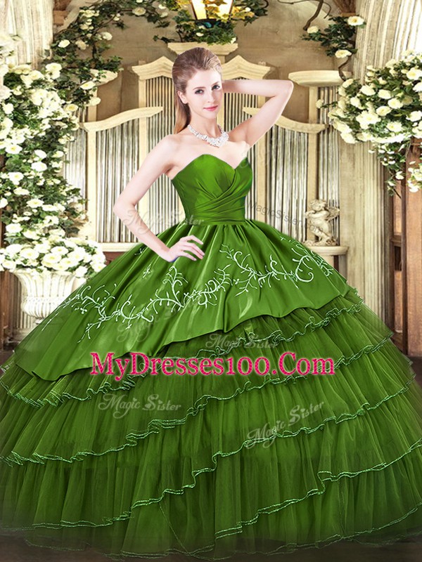 Green Sweetheart Zipper Embroidery and Ruffled Layers Sweet 16 Dress Sleeveless