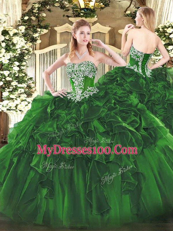 Fashion Sleeveless Lace Up Floor Length Beading and Ruffles Ball Gown Prom Dress