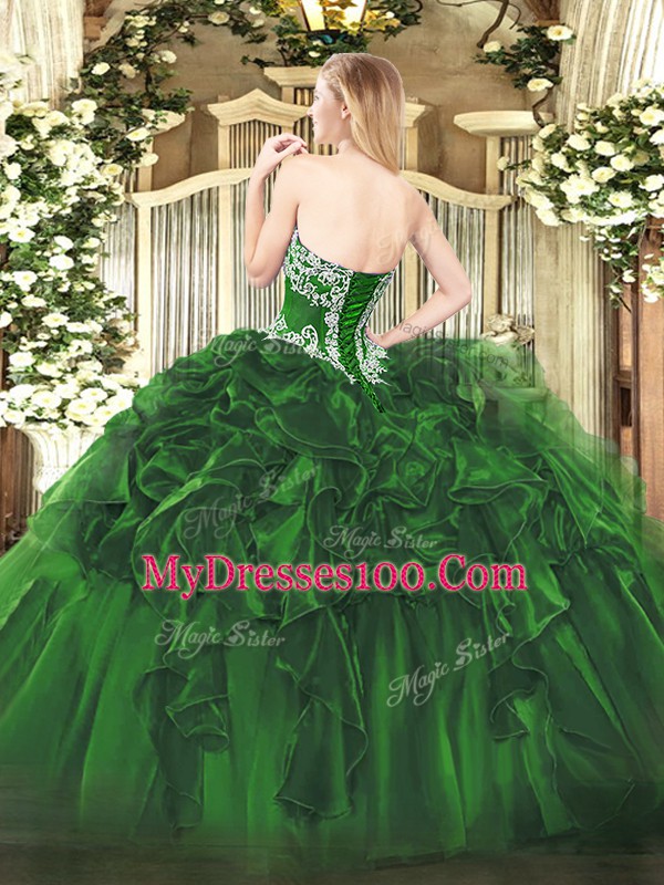 Fashion Sleeveless Lace Up Floor Length Beading and Ruffles Ball Gown Prom Dress