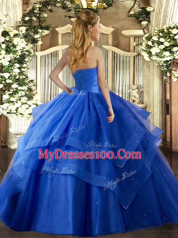 Baby Blue Ball Gowns Ruffled Layers Quinceanera Dresses Lace Up Tulle Sleeveless Floor Length