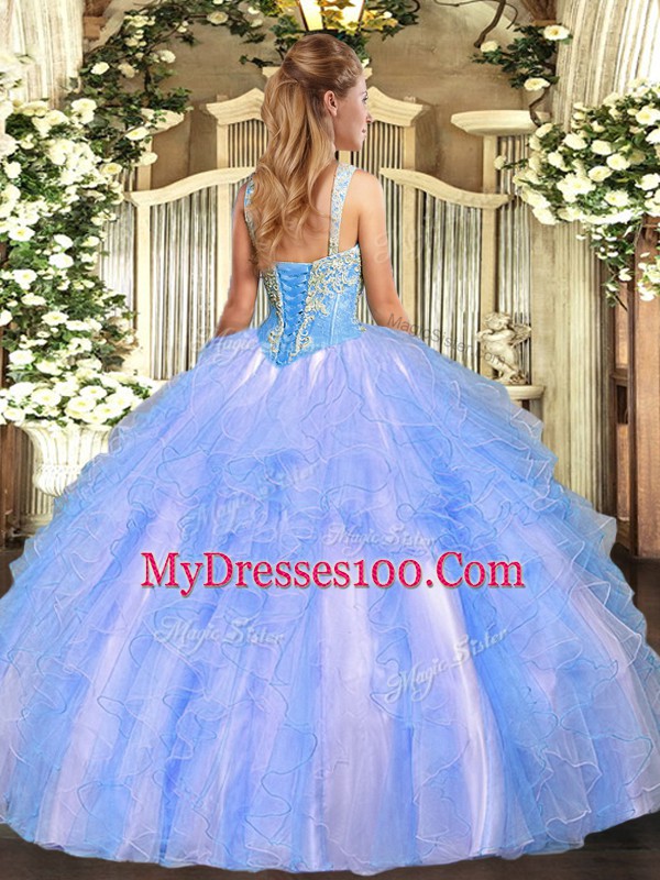 Floor Length Lavender Quinceanera Dresses Straps Sleeveless Lace Up
