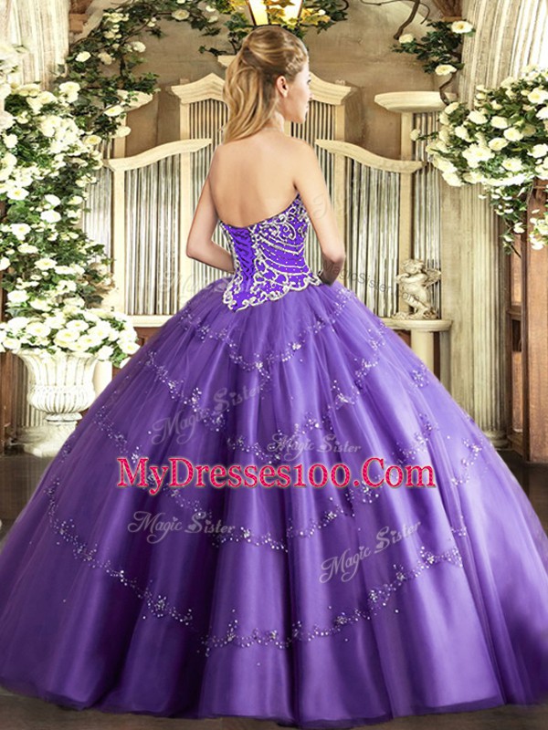 Glittering Teal Tulle Lace Up Quinceanera Dresses Sleeveless Floor Length Beading and Appliques
