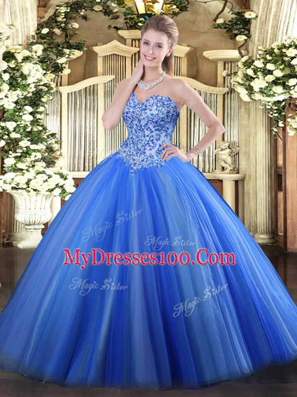 Blue Sweet 16 Dress Tulle Sleeveless Appliques