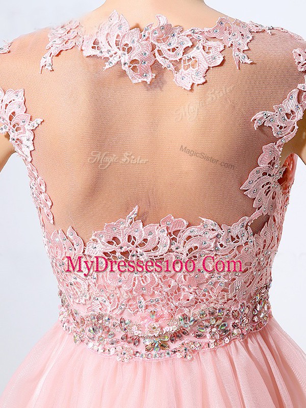 Superior Sleeveless Beading and Appliques Side Zipper Evening Dress