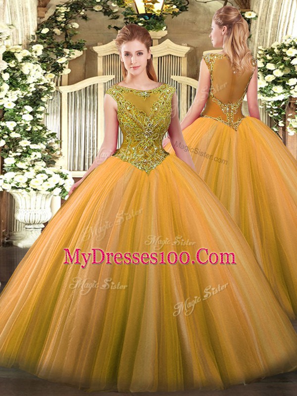 Top Selling Scoop Sleeveless Tulle Quinceanera Dresses Beading Zipper