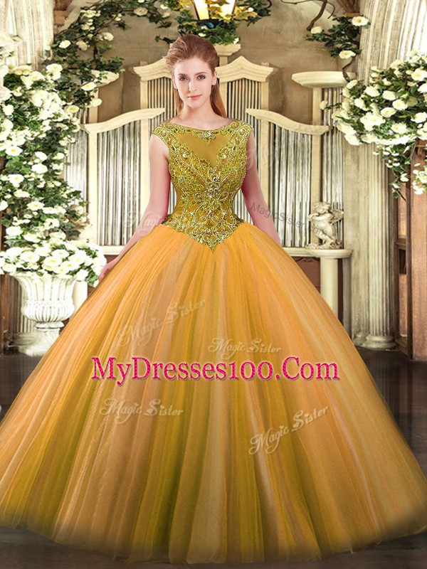 Top Selling Scoop Sleeveless Tulle Quinceanera Dresses Beading Zipper