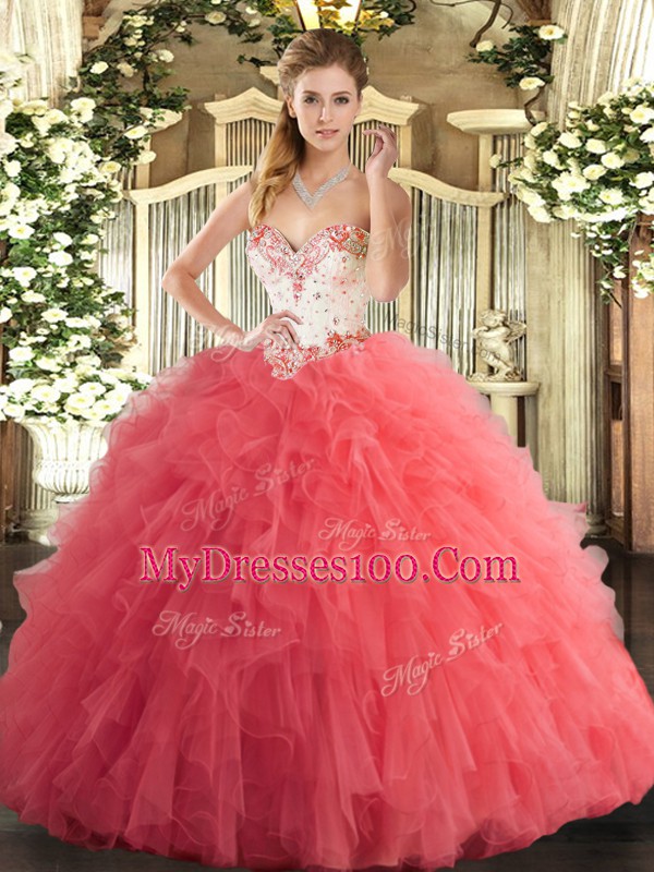 Sleeveless Lace Up Floor Length Beading and Ruffles Sweet 16 Dress
