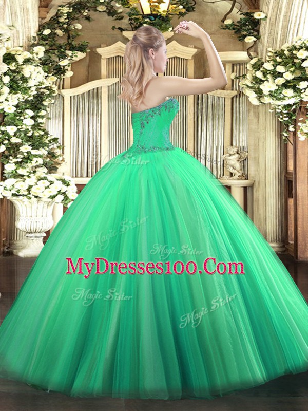 Yellow Green Sweetheart Lace Up Beading 15th Birthday Dress Sleeveless