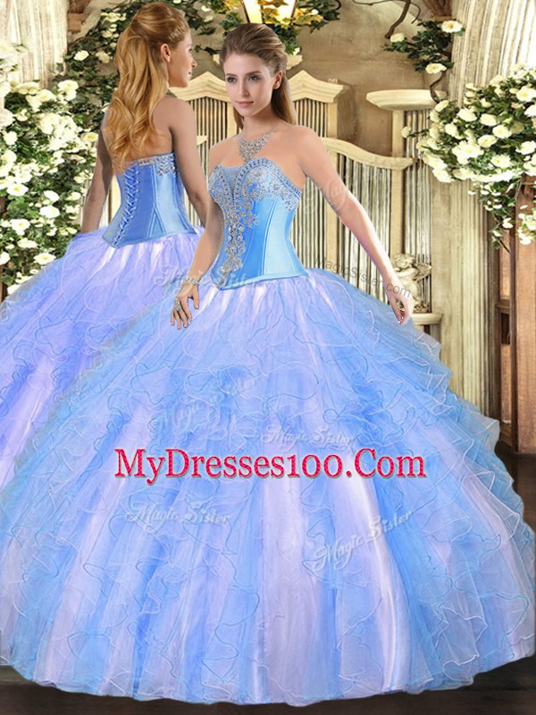 Custom Fit Sweetheart Sleeveless Tulle Quinceanera Dresses Beading and Ruffles Lace Up