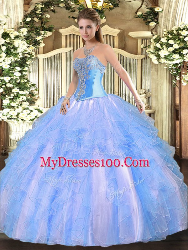 Custom Fit Sweetheart Sleeveless Tulle Quinceanera Dresses Beading and Ruffles Lace Up