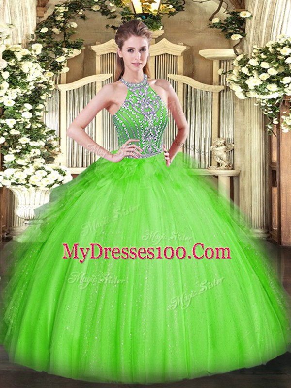Floor Length Sweet 16 Quinceanera Dress Halter Top Sleeveless Lace Up