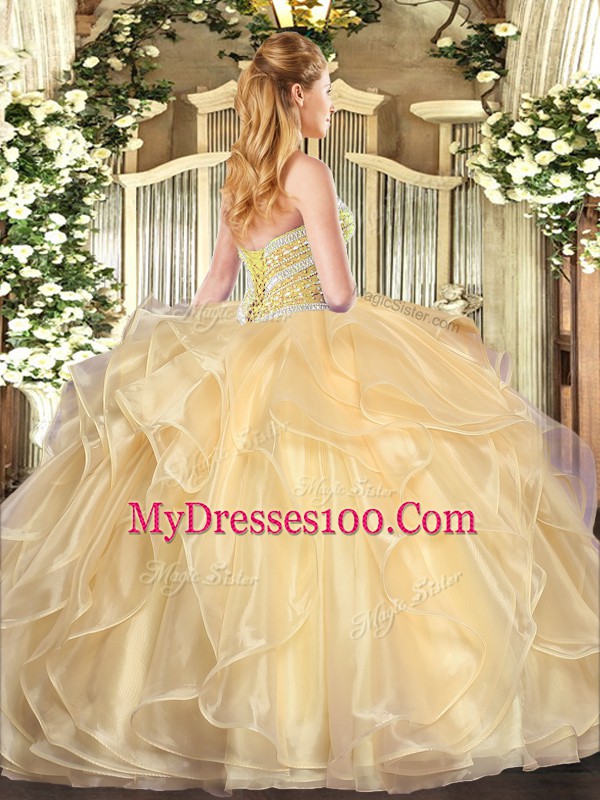 Glorious Blue Ball Gowns Sweetheart Sleeveless Organza Floor Length Lace Up Beading and Ruffles Sweet 16 Quinceanera Dress