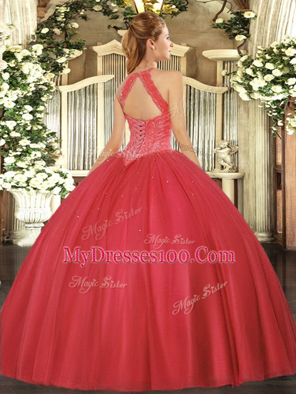 Baby Blue Sleeveless Tulle Lace Up Ball Gown Prom Dress for Military Ball and Sweet 16 and Quinceanera
