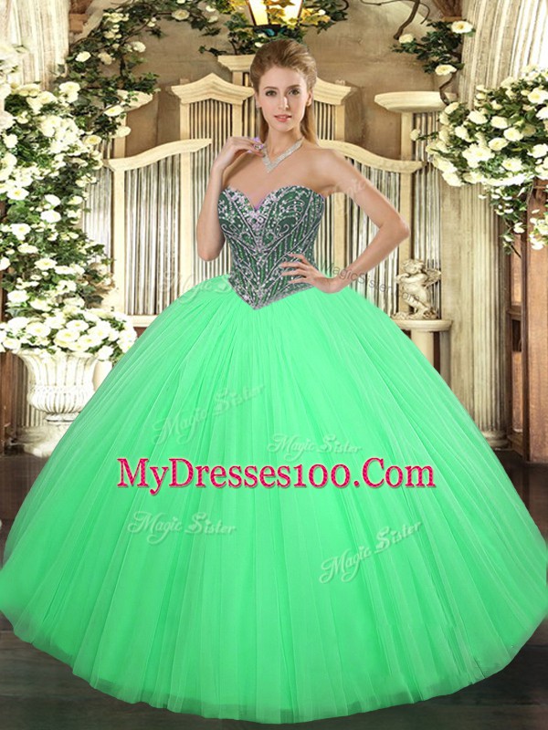 Fantastic Tulle Sleeveless Floor Length Quinceanera Gowns and Beading