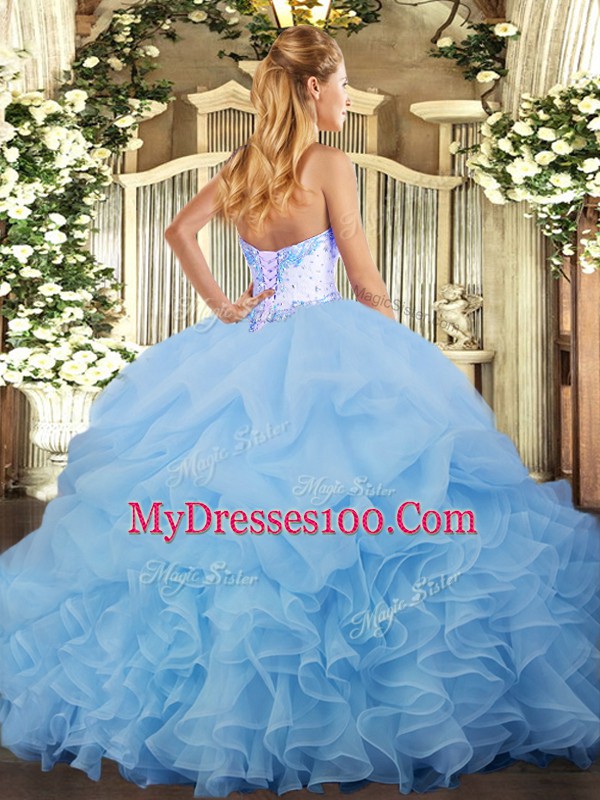 Aqua Blue Quinceanera Gowns Military Ball and Sweet 16 and Quinceanera with Beading and Ruffles and Pick Ups Sweetheart Sleeveless Lace Up