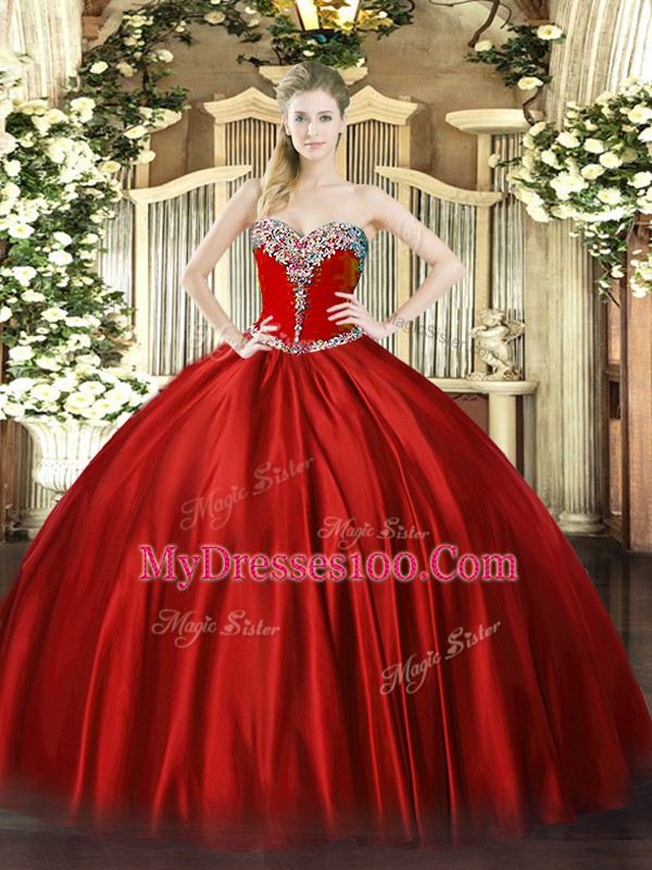 Lovely Beading Sweet 16 Dress Wine Red Lace Up Sleeveless Floor Length