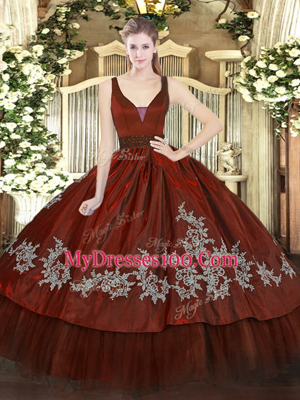 Glamorous Wine Red Straps Neckline Beading and Embroidery Vestidos de Quinceanera Sleeveless Zipper