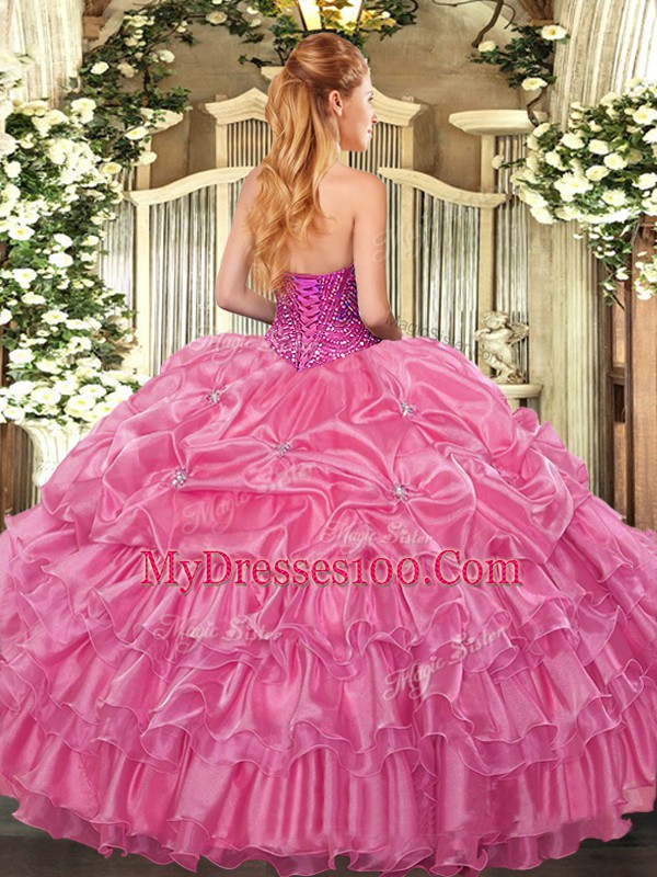Sweetheart Sleeveless Organza Vestidos de Quinceanera Beading and Ruffles and Pick Ups Lace Up