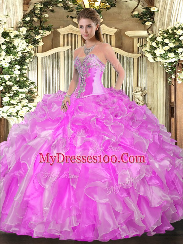 Deluxe Organza Sleeveless Floor Length Quinceanera Gown and Beading and Ruffles