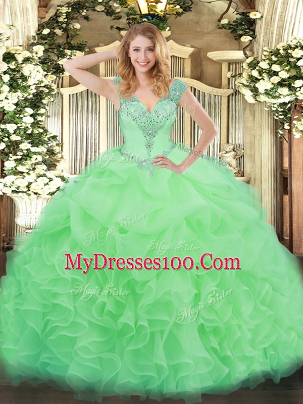 V-neck Sleeveless Organza Vestidos de Quinceanera Ruffles Lace Up
