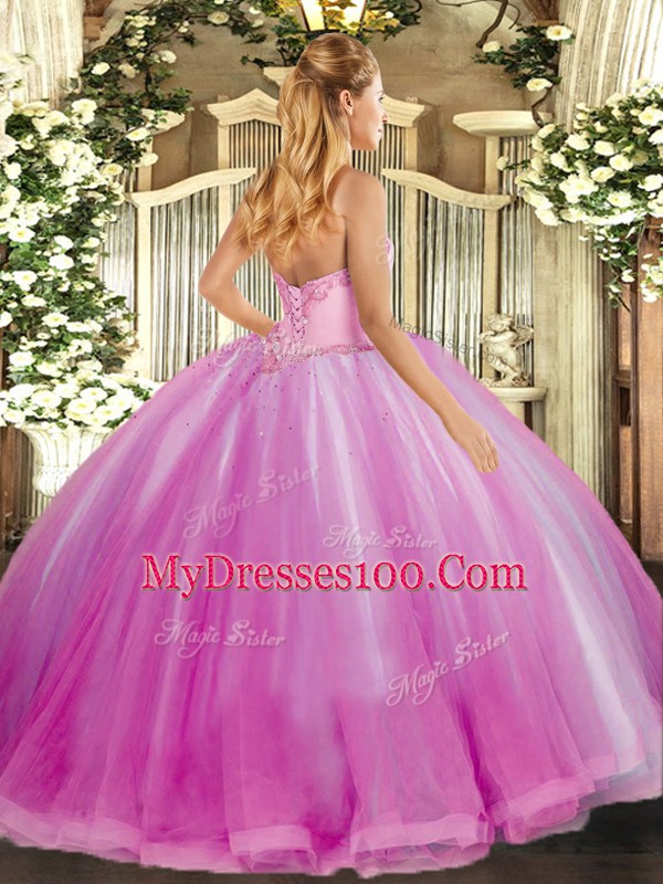 Fancy Fuchsia Sweetheart Neckline Beading and Ruffles Quince Ball Gowns Sleeveless Lace Up