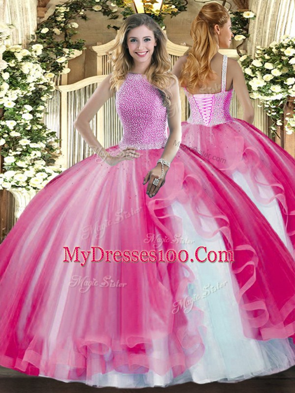 Sleeveless Beading and Ruffles Lace Up Quinceanera Gowns