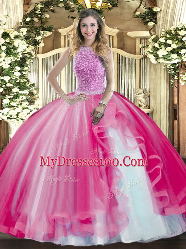 Sleeveless Beading and Ruffles Lace Up Quinceanera Gowns