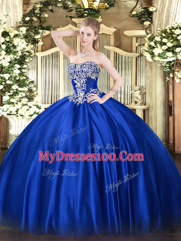 Luxury Beading Sweet 16 Quinceanera Dress Royal Blue Lace Up Sleeveless Floor Length